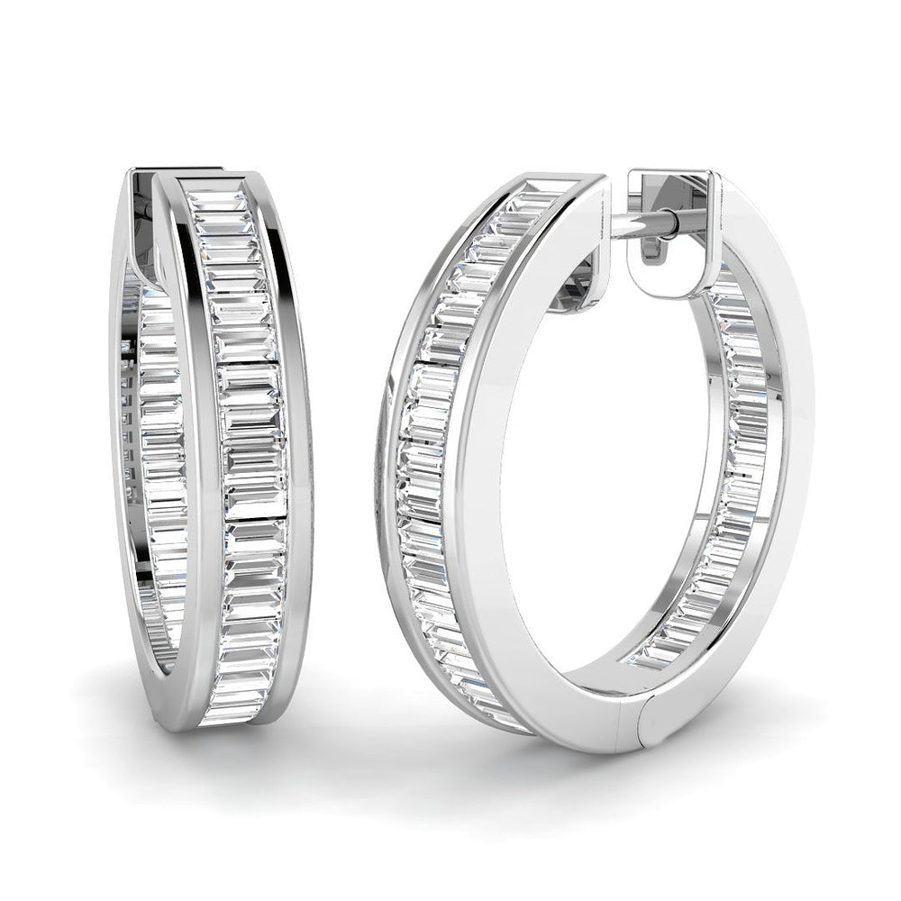 Hoop Earrings with Baguette Diamonds 1ct Gold Channel Setting