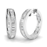Hoop Earrings with Baguette Diamonds 1ct Gold Channel Setting