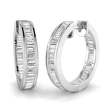 Hoop Earrings with Baguette Diamonds 1ct Gold Channel Setting
