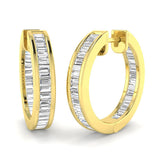 Hoop Earrings with Baguette Diamonds 1ct Gold Channel Setting