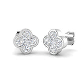 Stud Earrings with Four Leaf Clover Diamond Cluster | Gold