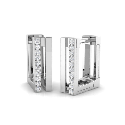 Elegant 0.10Ct Diamond Rectangular Hoop Earrings in White Gold