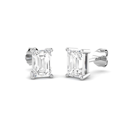 3.00 Ct DE/VVS Lab Grown Emerald Cut Diamond Stud Earring | Prong Set