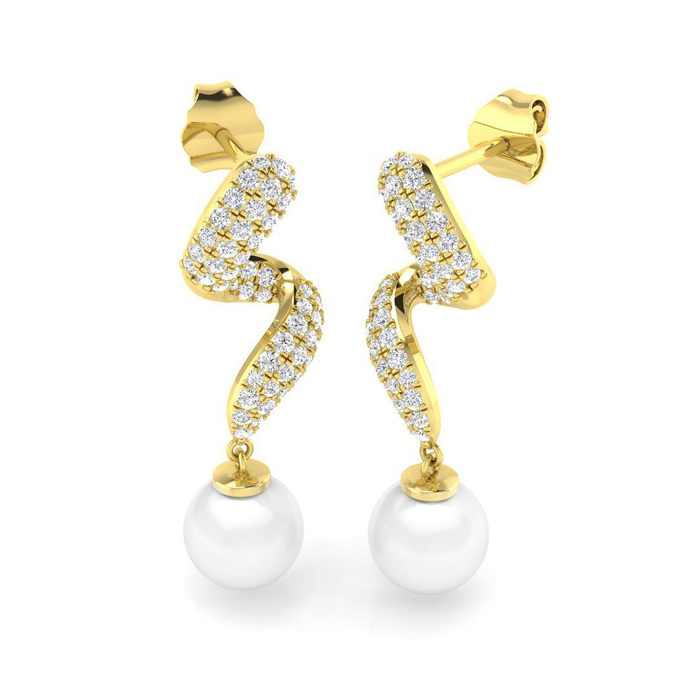 Elegant pearl and diamond drop earrings with push back clasp