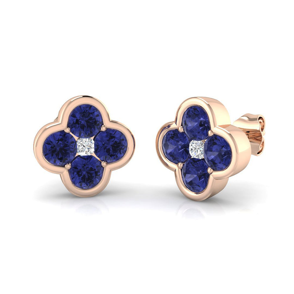Round Cut Tanzanite Clover Stud Earrings