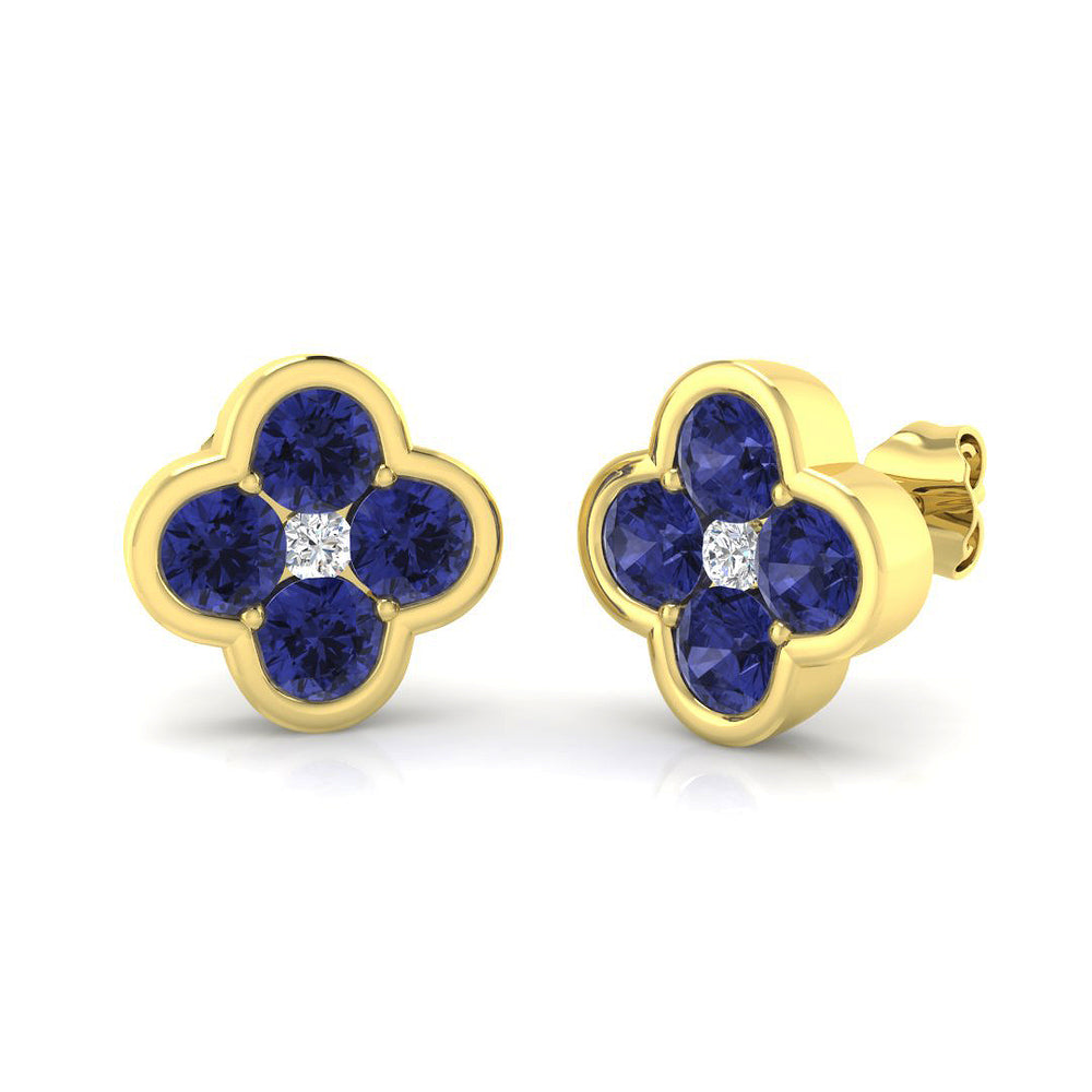 Tanzanite and Diamond Floral Stud Earrings