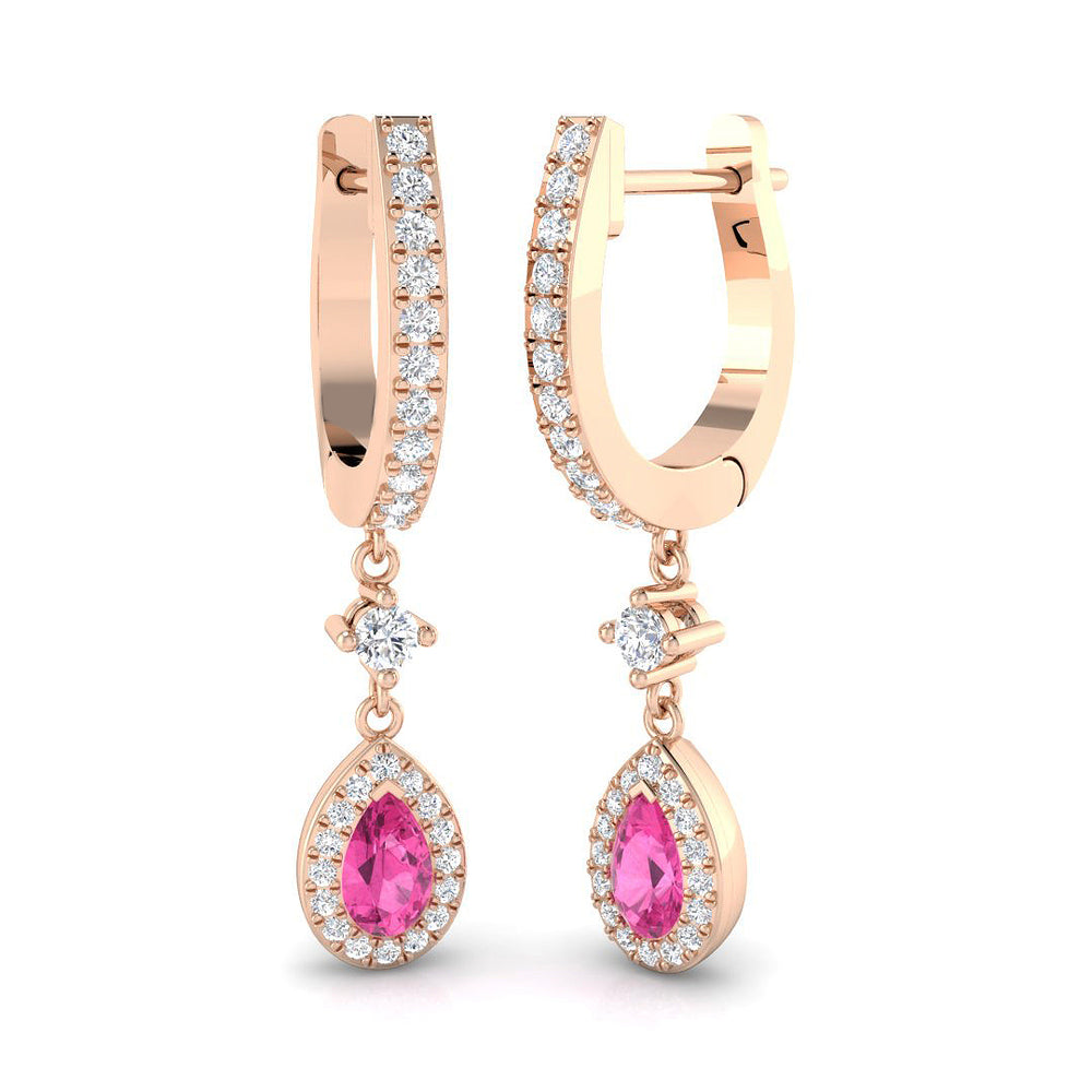 Hinged Hoop Pink Sapphire Diamond Earrings