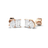 Elegant 1.0Ct Emerald and Pear Cut Diamond Toi et Moi Stud Earrings