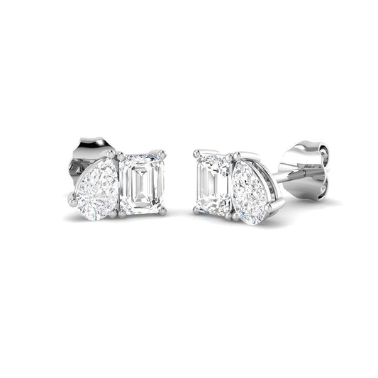 Elegant 1.0Ct Emerald and Pear Cut Diamond Toi et Moi Stud Earrings