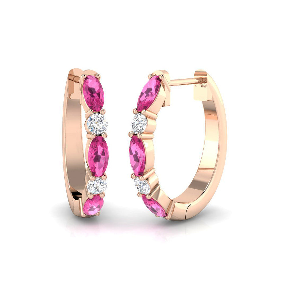 Pink Sapphire and Diamond Hinged Hoop Earrings