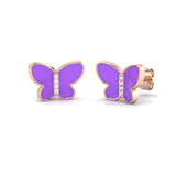 Charming 0.15Ct Diamond Purple Enamel Butterfly Stud Earrings