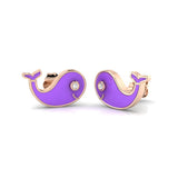 Adorable 0.20Ct Diamond Purple Whale Stud Earrings in White Gold
