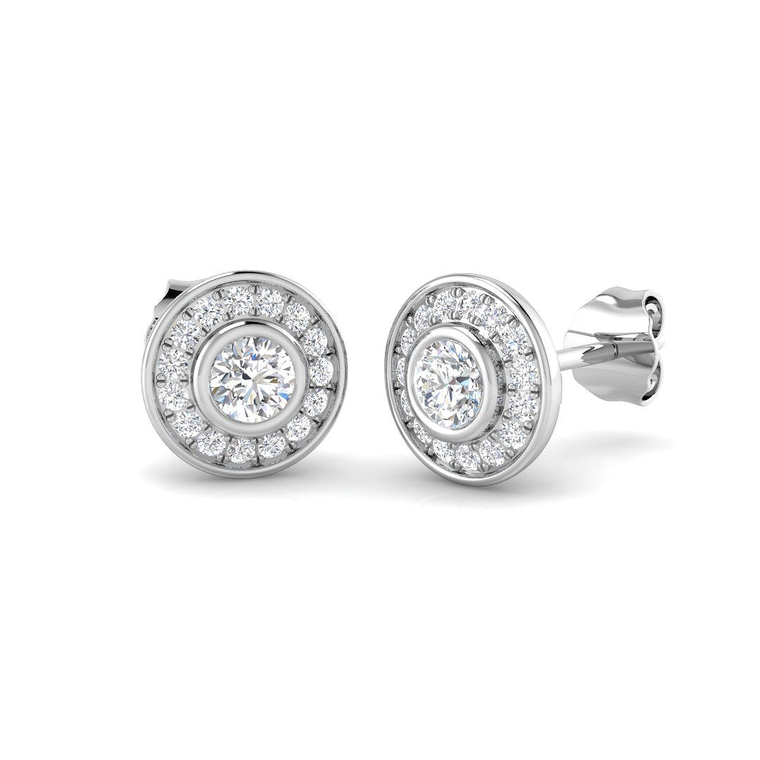 0.50 Ct DE/VVS Lab Grown Round Cut Diamond Halo Earring |Bezel Set