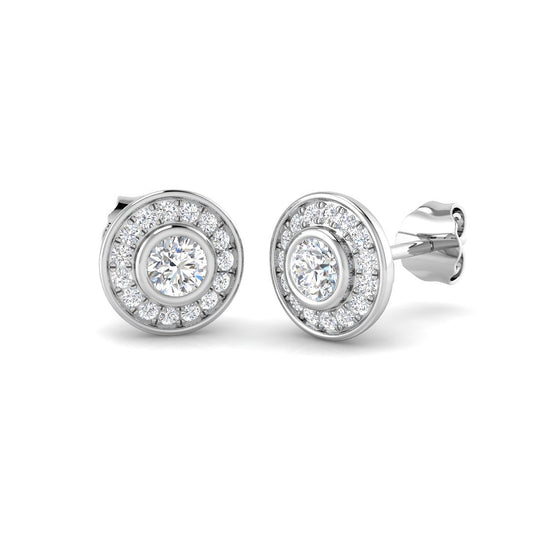 Bezel Set Round 0.50 Ct Diamond Halo Stud Earrings
