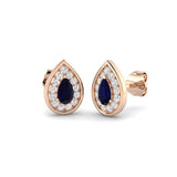 Pear Cut Blue Sapphire Diamond Stud Earrings Rose Gold