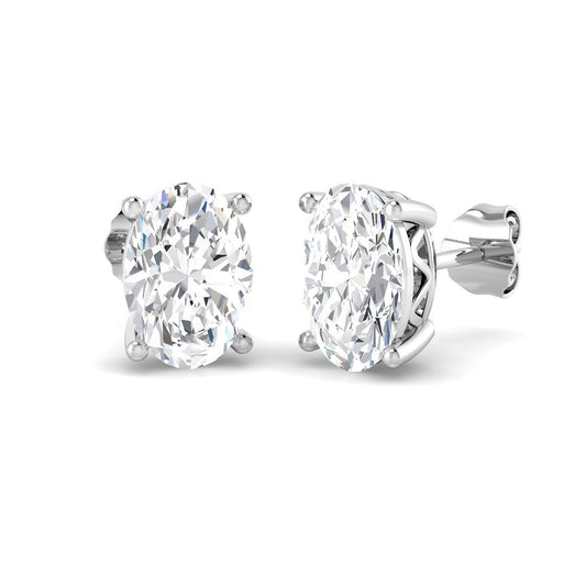 3.00 Ct DE/VVS Lab Grown Oval Cut Diamond Stud Earring | Prong Set