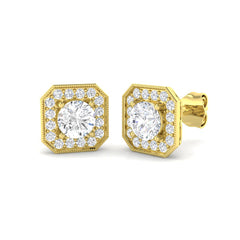 1.4 Carat D-E/VS Lab Grown Diamond Halo Earring 9k Yellow Gold Ready To Ship