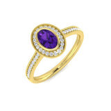 Oval Amethyst Ring with Diamond Halo