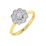 Round Diamond Floral Halo Ring 0.50ct | Vintage Flower Design | UK Hallmarked