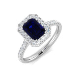 Blue Sapphire Halo Engagement Ring | Emerald Cut | 0.33ct - 2ct
