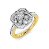 Lab Grown Floral Round Diamond Art Deco Vintage Ring | Hallmarked Gold & Platinum