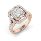 1.00 Ct Baguette & Round Diamond Double Halo Style Engagement Ring