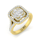 1.00 Ct Baguette & Round Diamond Double Halo Style Engagement Ring