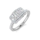 Baguette & Round Diamond Ring 0.5ct Halo Cluster UK Made