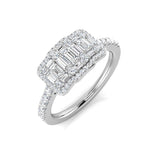 Baguette & Round Diamond Ring 0.5ct Halo Cluster UK Made