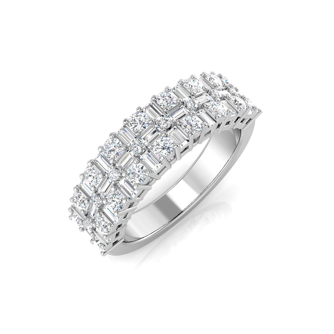 1.10ct Lab-Grown Baguette and Round Cut D/VVS Diamond Bar Set Half Eternity Ring.
