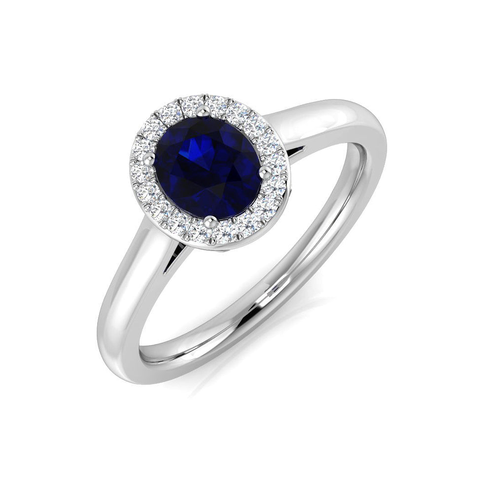 Oval Cut Blue Sapphire Halo Ring fro Women