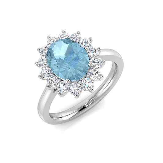 Aquamarine Halo Enagament Ring |Oval Cut| 0.5ct - 5ct
