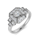 Vintage-Style Diamond Halo Ring | Round Diamonds | Gold & Platinum