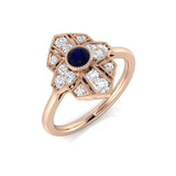 Vintage Blue Sapphire Ring with Round Milgrain Shank Pave Diamond | UK Hallmarked