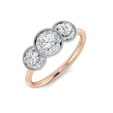 Three Stone Halo Diamond Ring Milgrain detail Engagement Ring | 0.2ct - 0.5ct