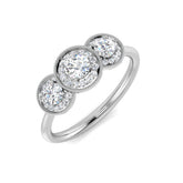 Three Stone Halo Diamond Ring Milgrain detail Engagement Ring | 0.2ct - 0.5ct