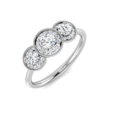Three Stone Halo Diamond Ring Milgrain detail Engagement Ring | 0.2ct - 0.5ct