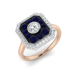 Vintage Style Blue Sapphire Diamond Cluster Ring