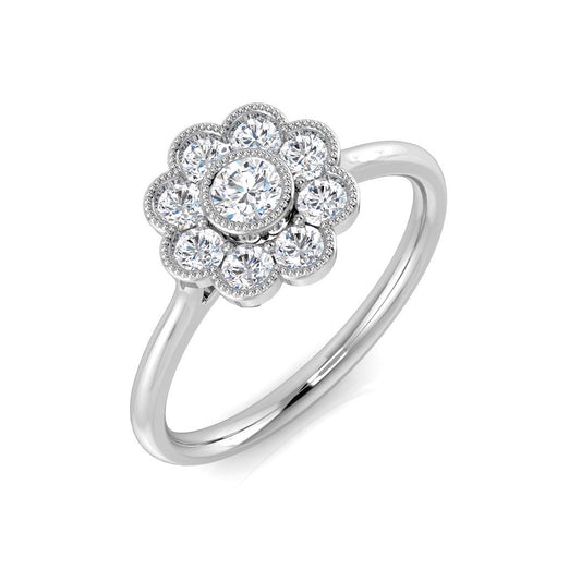 Round Diamond Floral Halo Ring 0.50ct | Vintage Flower Design | UK Hallmarked
