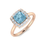Aquamarine Halo Engagement Ring with Diamond Halo