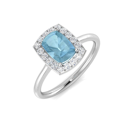 Solitaire Aquamarine Halo Engagement Ring with Diamonds