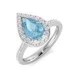 Pear Cut Aquamarine Halo Ring in Gold
