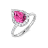 Pink Sapphire Halo Diamond Engagement Ring | Pear-Shaped & Round Diamond Halo | 1.25ct - 2.5ct