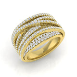Luxury 3.0Ct Yellow Gold Wide Criss-Cross Diamond Statement Ring