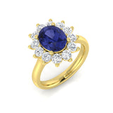 Oval Blue Sapphire Halo Engagement Ring | Gemstone Halo Ring | Cluster