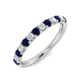 Blue Sapphire Diamond Half Eternity Ring with Natural Round Cut | Wedding Band