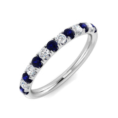 Blue Sapphire Diamond Half Eternity Ring with Natural Round Cut | Wedding Band
