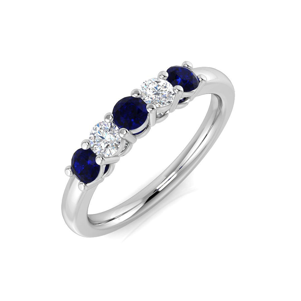 Round Blue Sapphire Five Stone Ring for Women