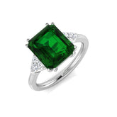Square Emerald Trilogy Ring with Trillion Diamonds
