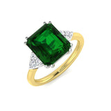 Emerald Three Stone Ring in Yellow Gold